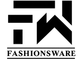 A minimalist black logo featuring abstract geometric shapes above the word 'FASHIONWARE' in bold uppercase letters, set against a solid white background.